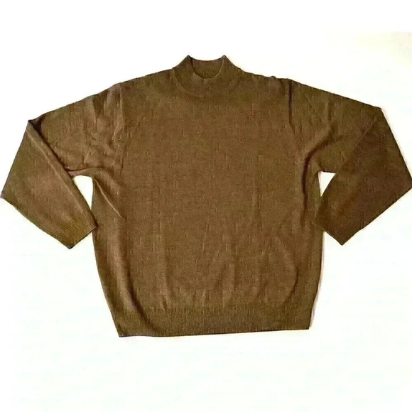 Mazzoni Mens Lg Brown Mock Neck Long Sleeve Acrylic Wool Sweater Lightweight - Picture 2 of 8